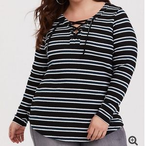 Torrid Striped Lace Up Henley Sweater BNWT